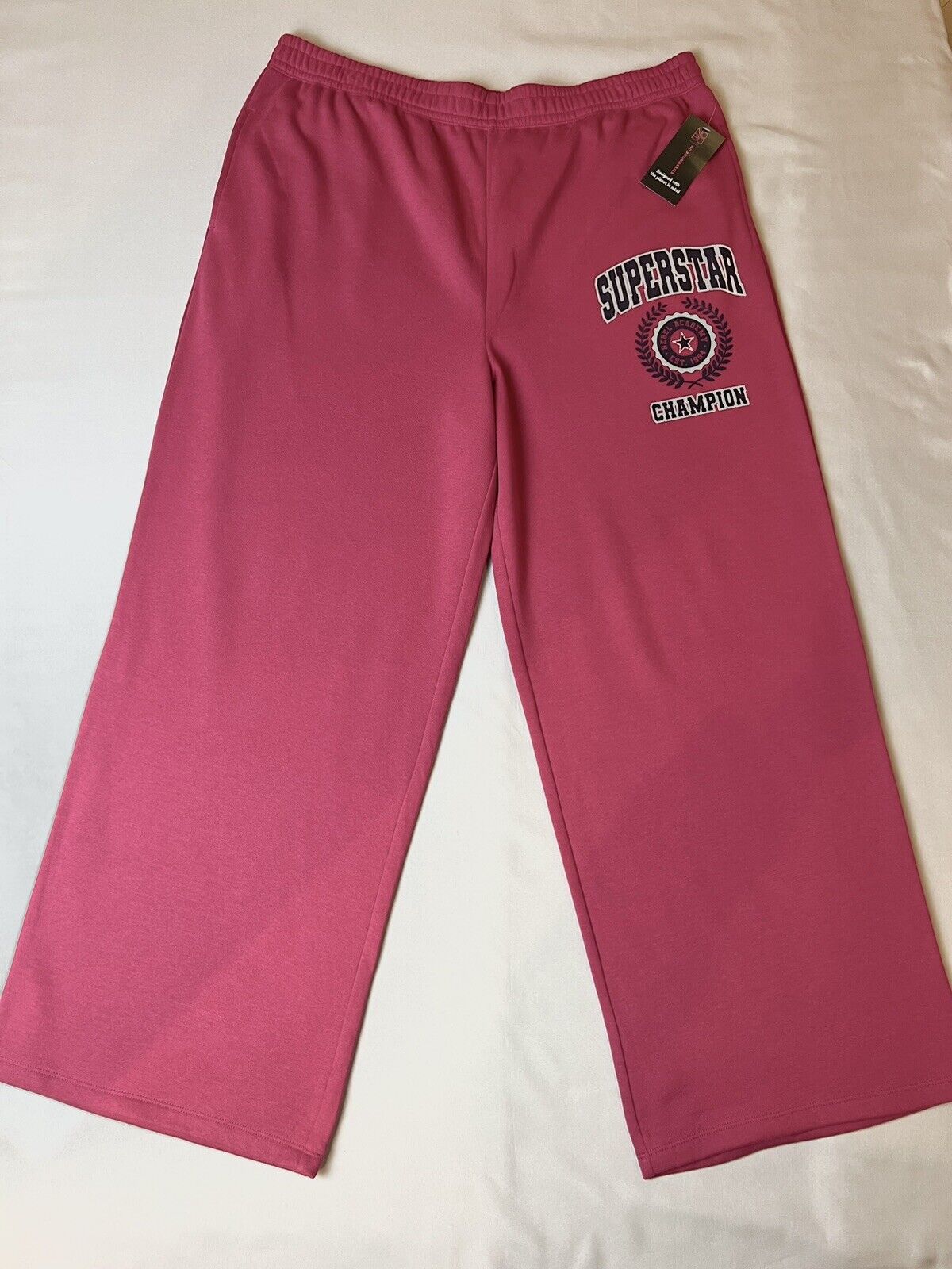 No Boundaries Women’s Wide Leg Fleece Pants Pink Fuchsia Size 3XL