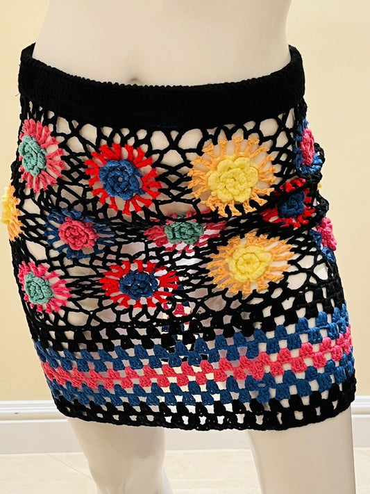 Crochet Mini Skirt Multicolor Sz M/L