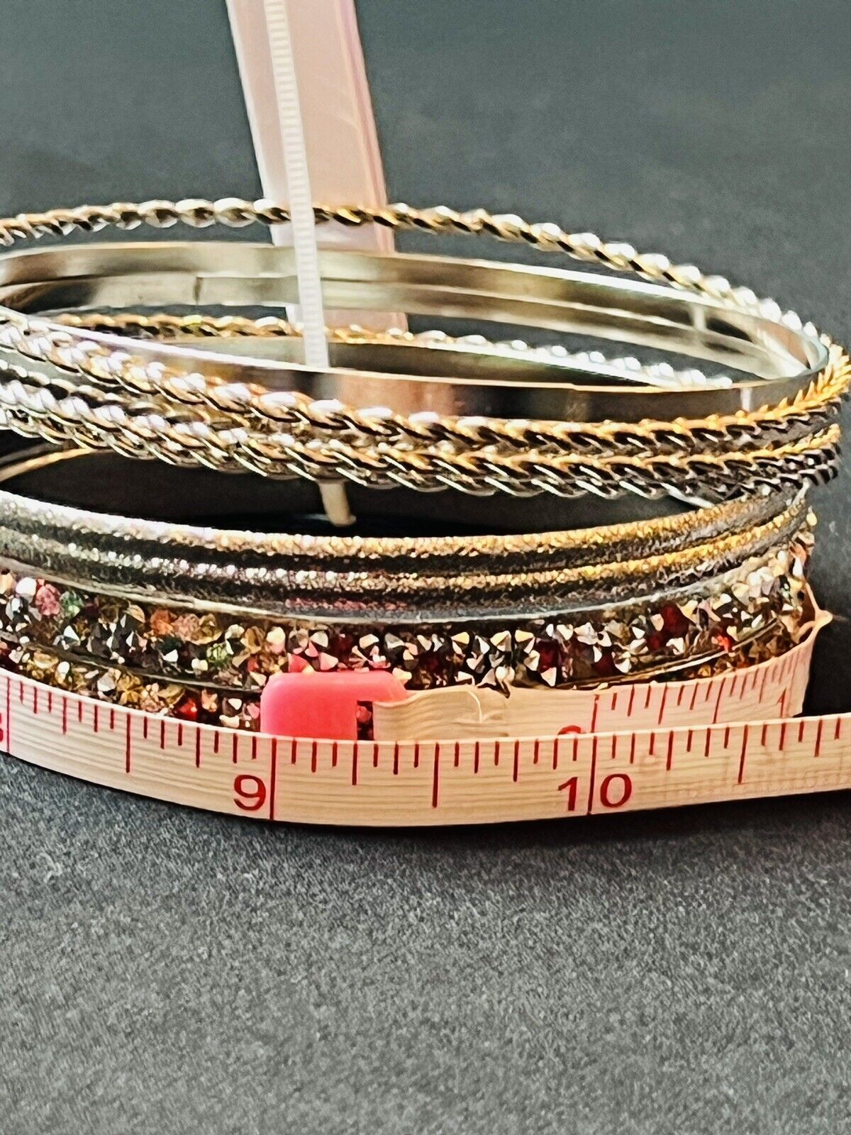 JL PlUS SZ Silver Metal Rhinestones Glitter Multicolor Bangle Bracelet 8pc Set