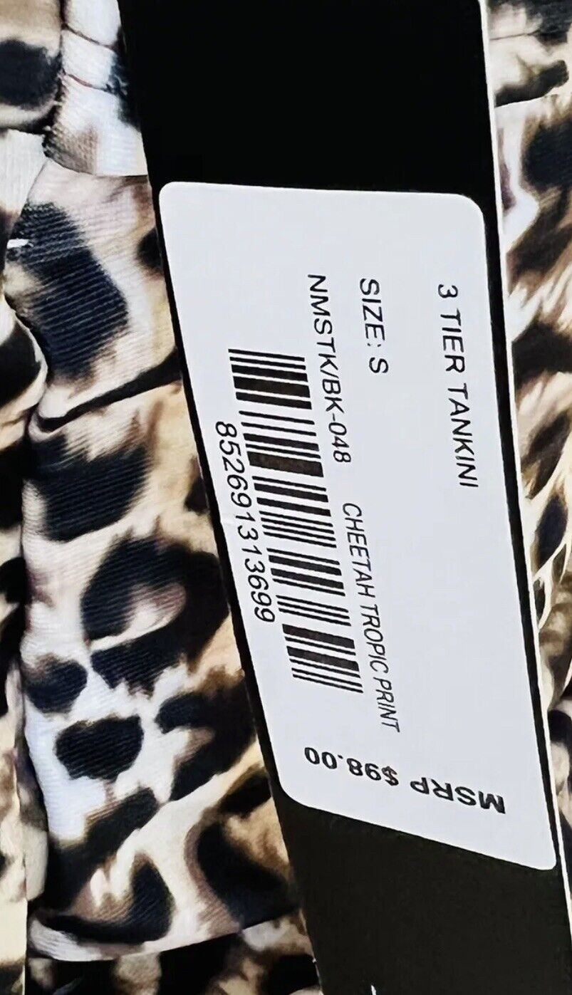 Nicole Miller 2Pc Tankini Swimsuit Ruffle Tier Leopard Print Sz S