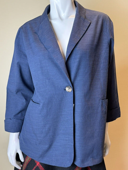 SCUSTY Women’s One Button Front Pockets Blazer Jacket Size L Blue