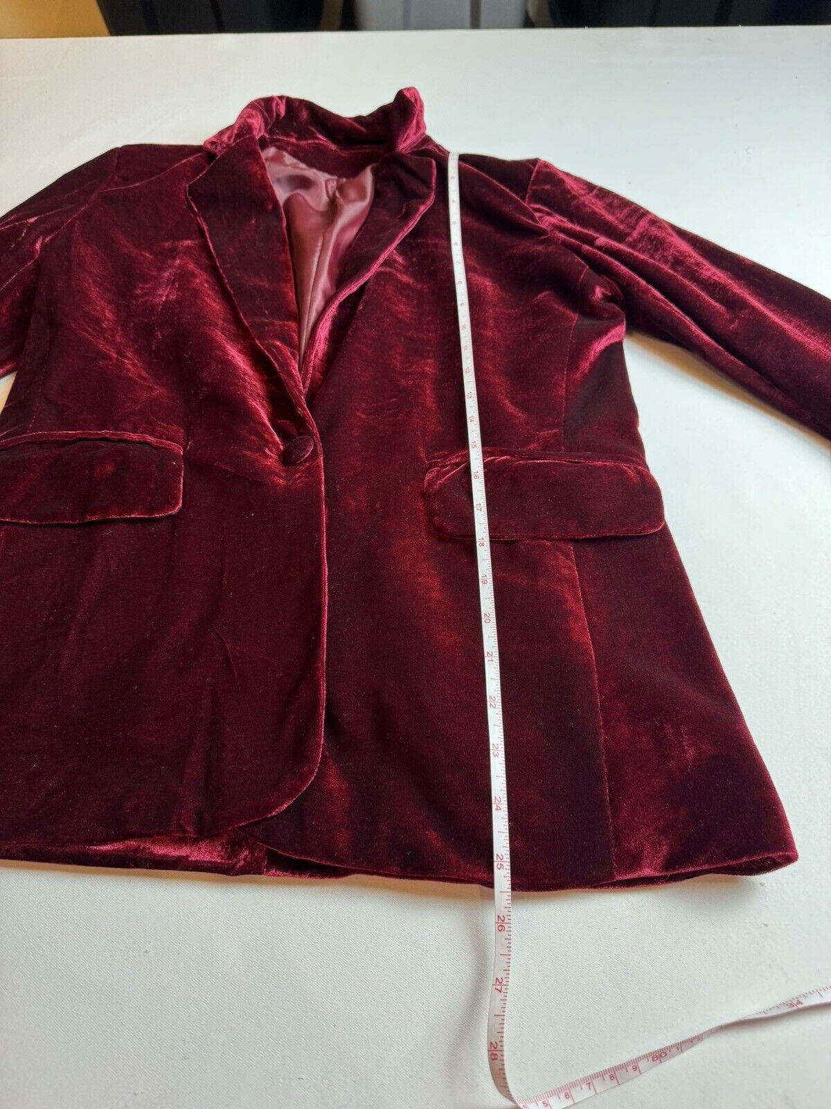 Women's Jacket Blazer Button Long Sleeve Velvet Velour Burgundy Sz S (75)