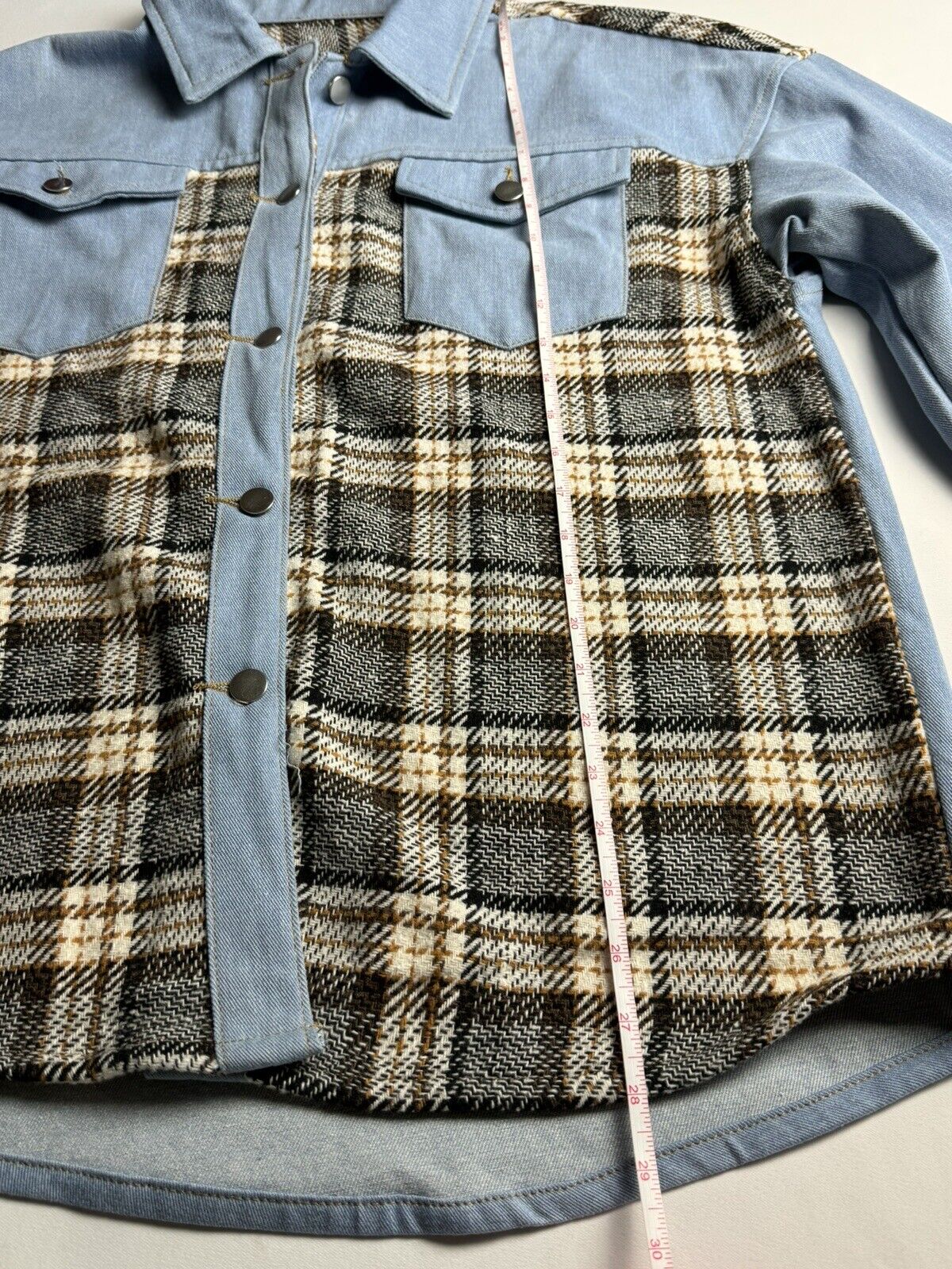 Women's Denim Jacket Long-sleeved Plaid Button-down Shirt Top Sz XL.     (61)