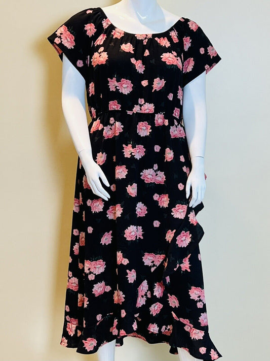 MIA ROSE Black w/Pink Floral Maxi Dress Sz 2X