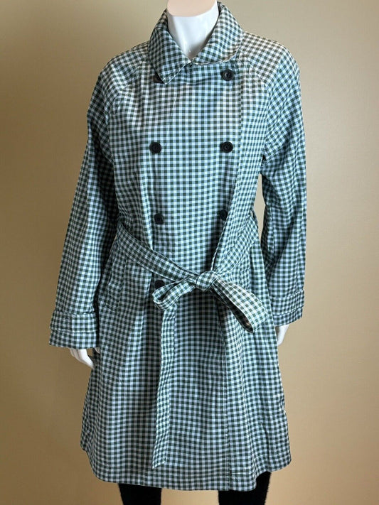 FREE ASSEMBLY Women's Plaid Green/white Trench Coat Size XL - (67)