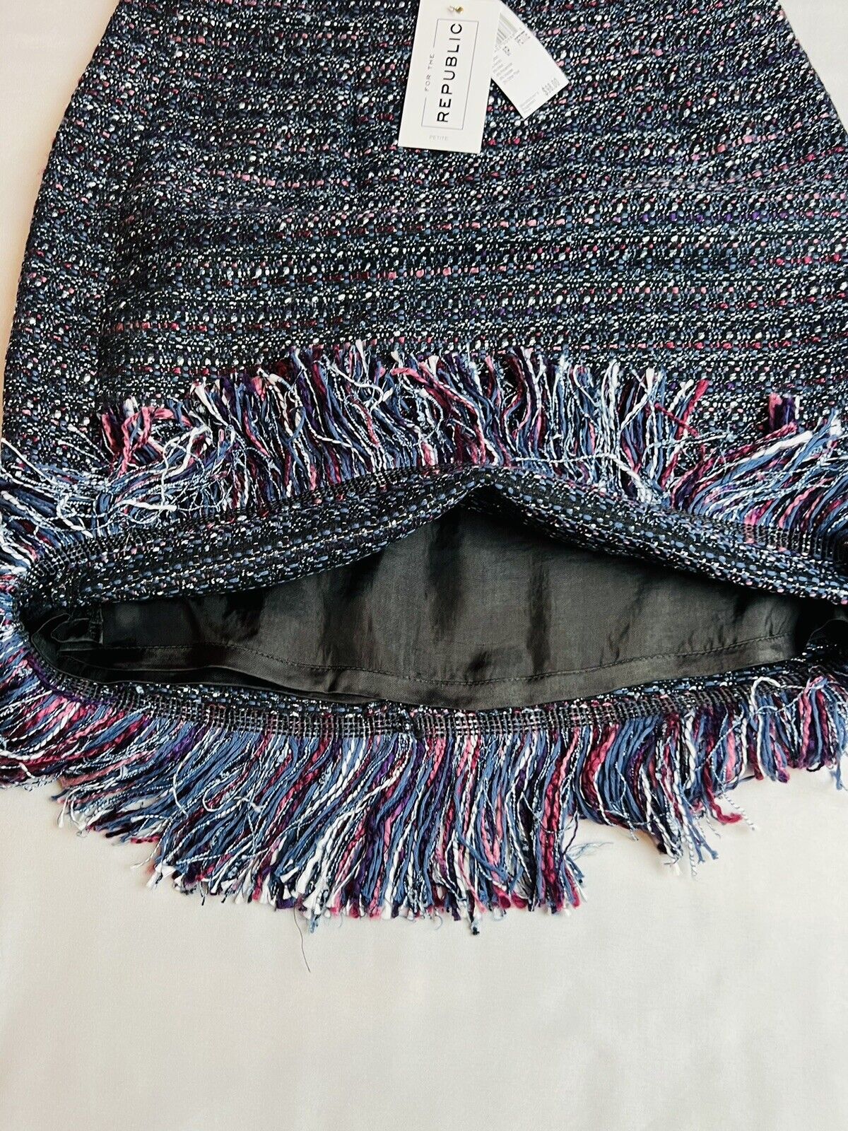 FOR THE REPUBLIC Women's Tweed Wool Blend Fringed-hem Pencil Skirt Sz 8P Multi