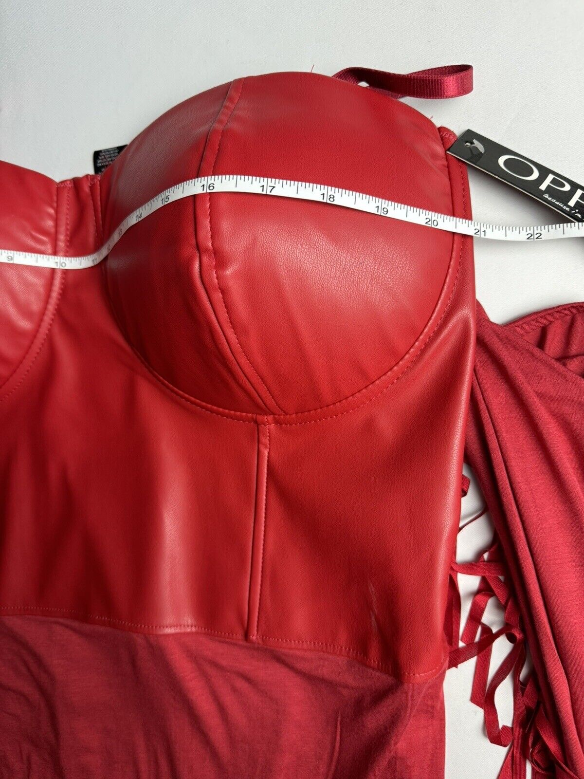 OPPA Red Corset Faux Leather Long Sleeve Bodysuit Size 3X. (72)