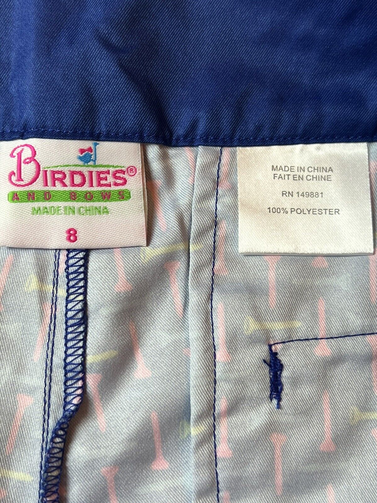 Birdies And Bows Women’s Multicolor Pink Blue Golf Shorts Size 8   —(18)