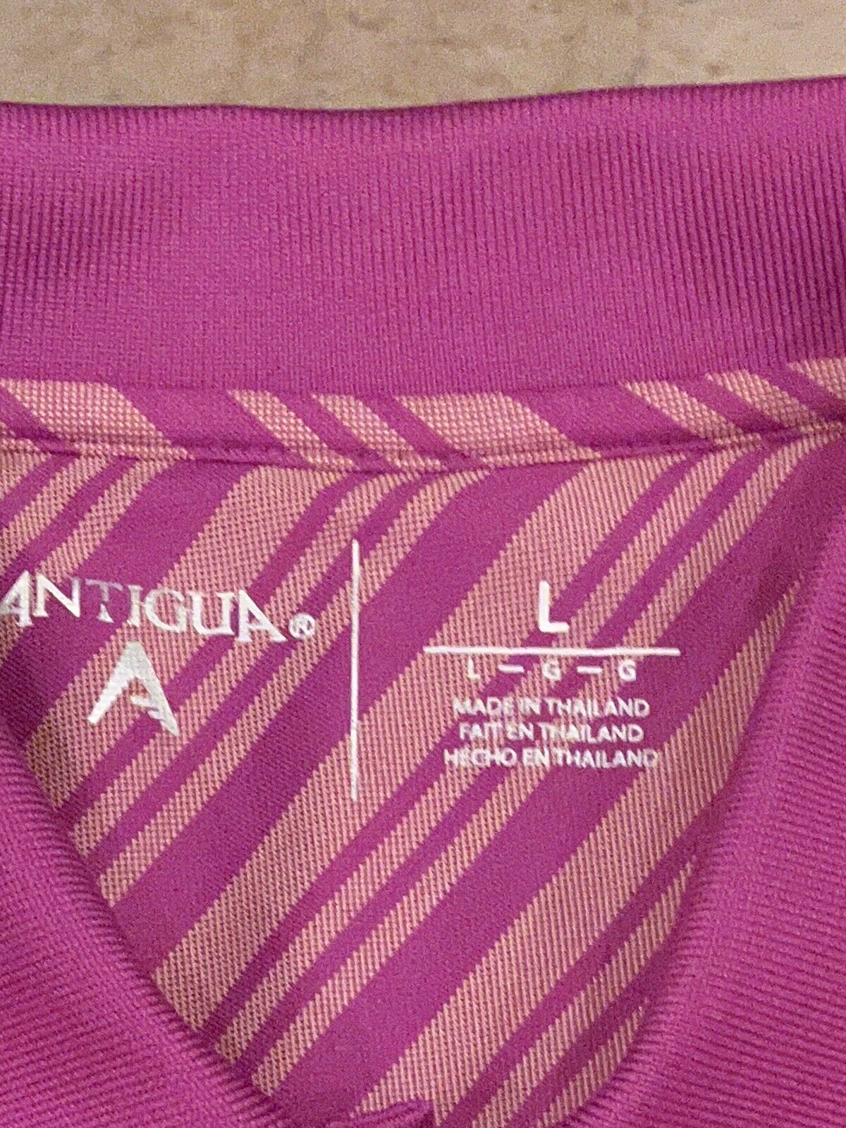 ANTIGUA Women's Golf Polo Shirt Pink w/stripes Sz L