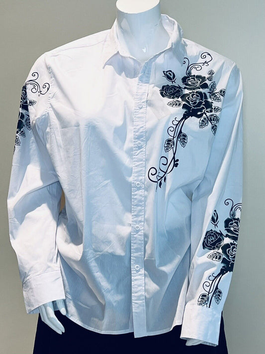 Coofandy Women’s Long Sleeve Button Up Shirt White Flowers Printed Sz 2XL (6)