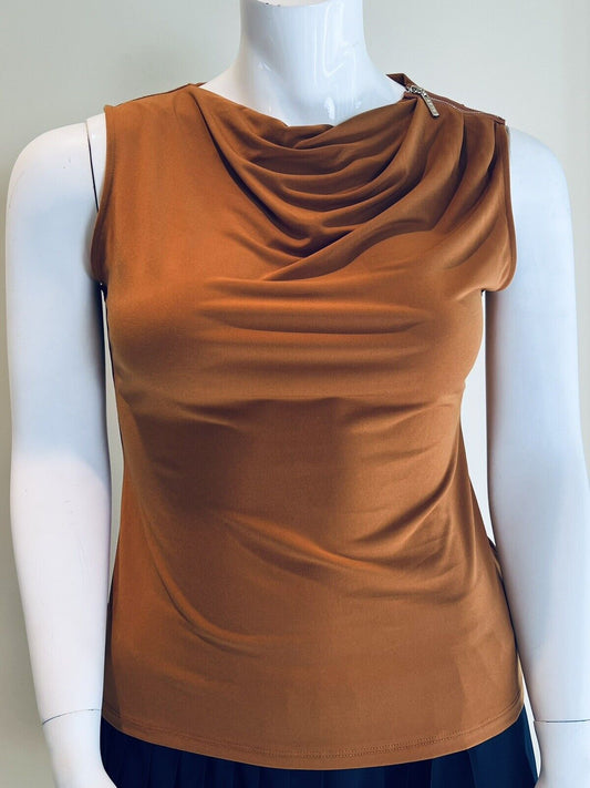 DKNY Women’s Copper Sleeveless Top Zipper On Shoulder Sz L (9)