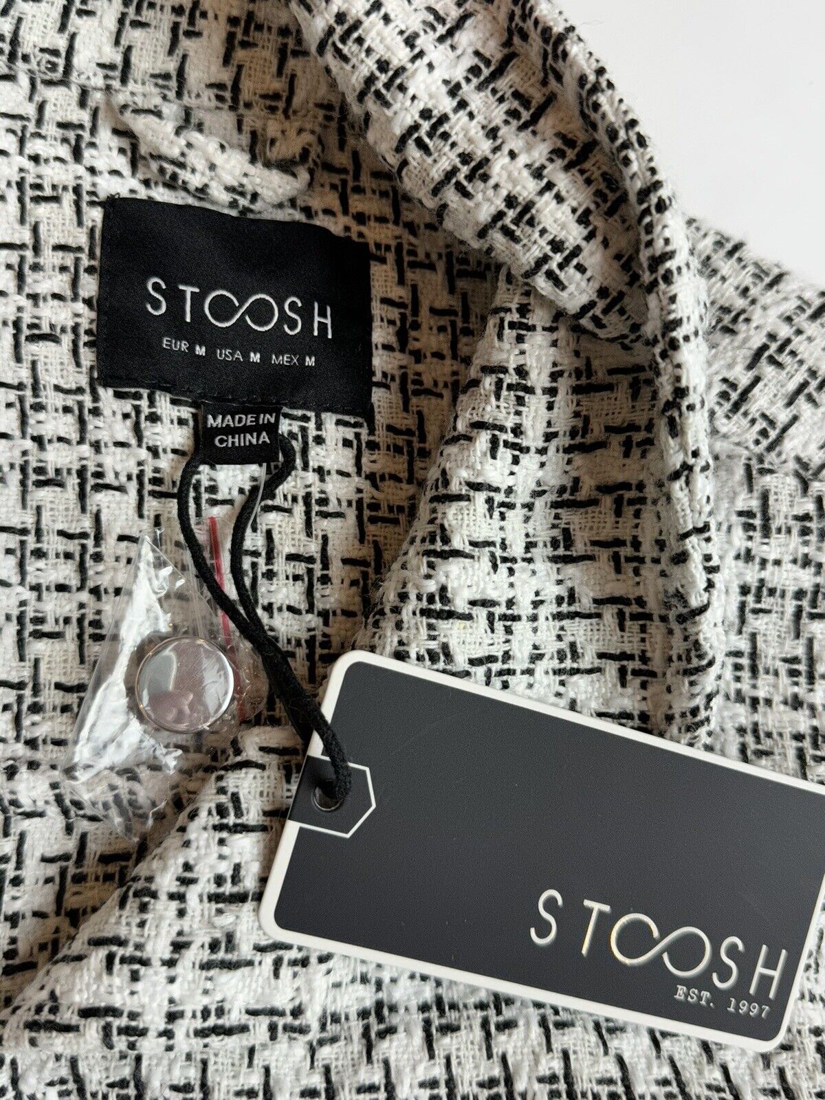 Stoosh Women’s Long Sleeve Jacket Button Down Size M White Black  (74)