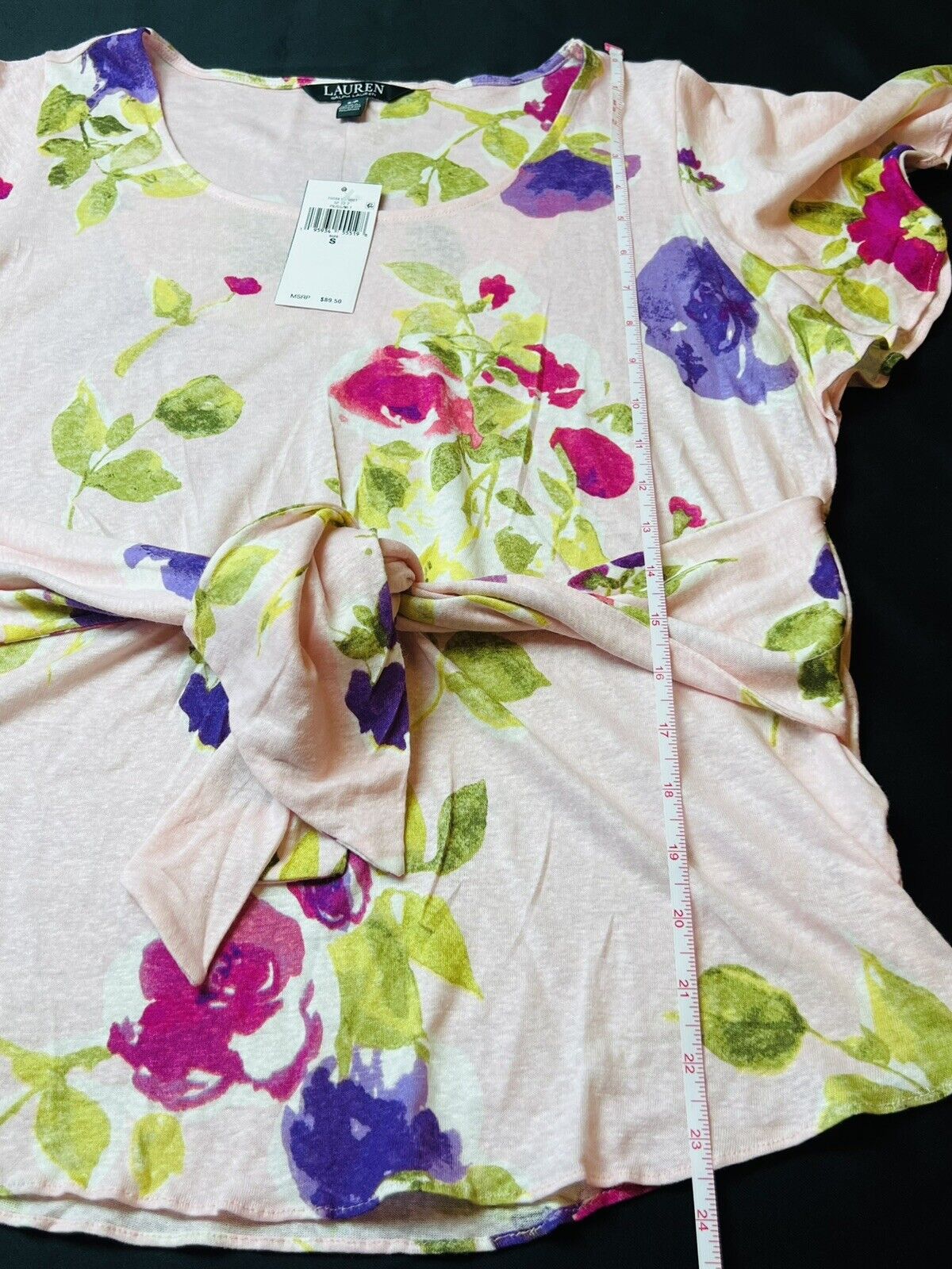 Lauren Ralph Lauren Shirt Women's Sz S Pink Floral Linen Blend Top Blouse (5)