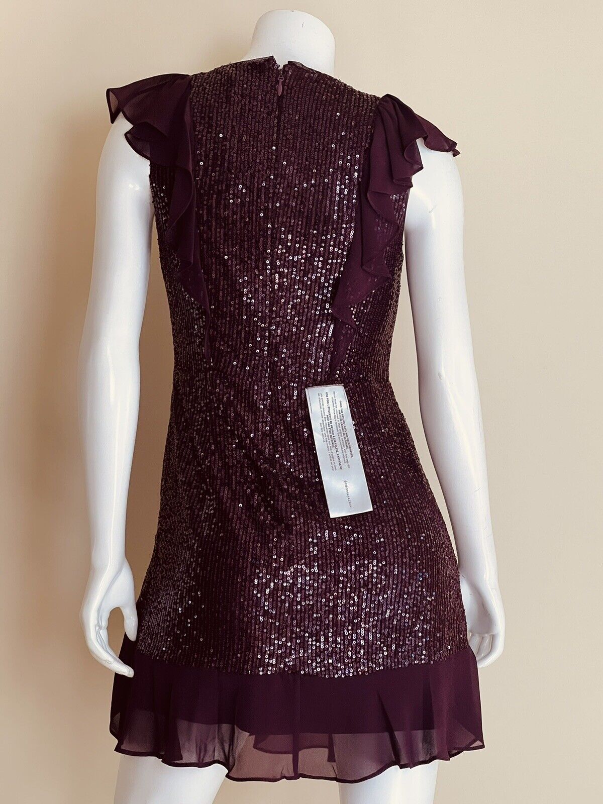 BCBG Women's Sequined Cocktail Dress Plum Burgundy Sz M $298 Retail