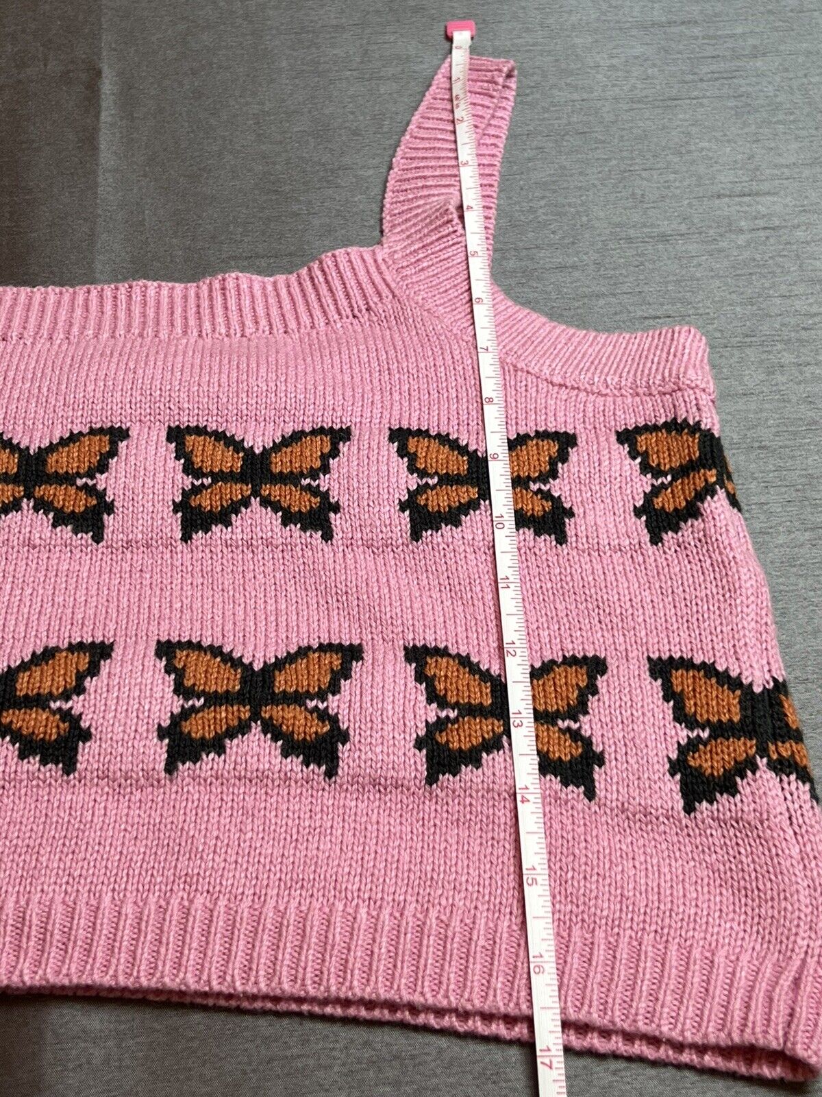 Levi’s Pink Butterflies Knit Crop Sweater Tank Womens Sz L