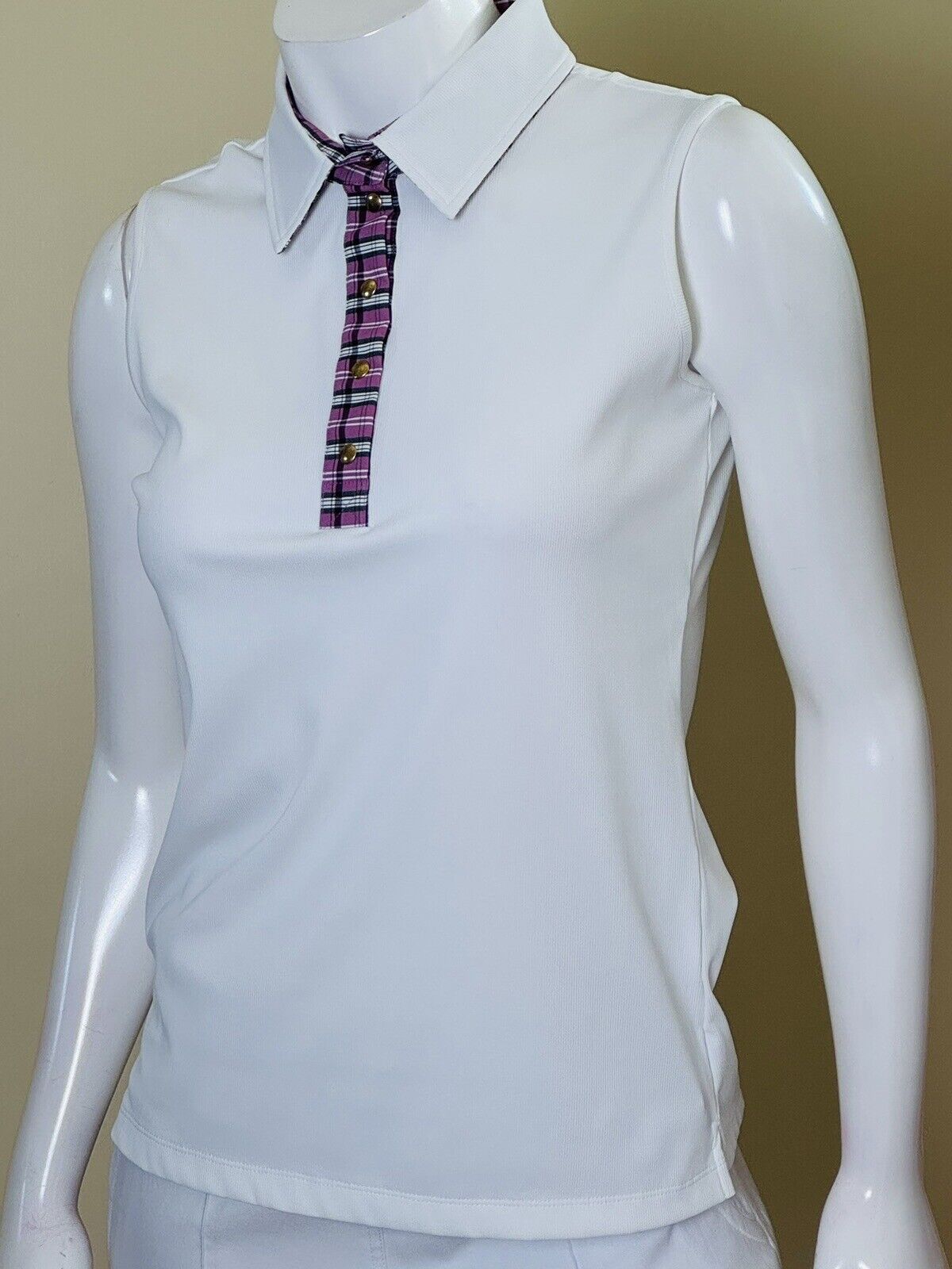 Brendratti White Plaid Sz 46 US L Sleeveless golf Top. (68)