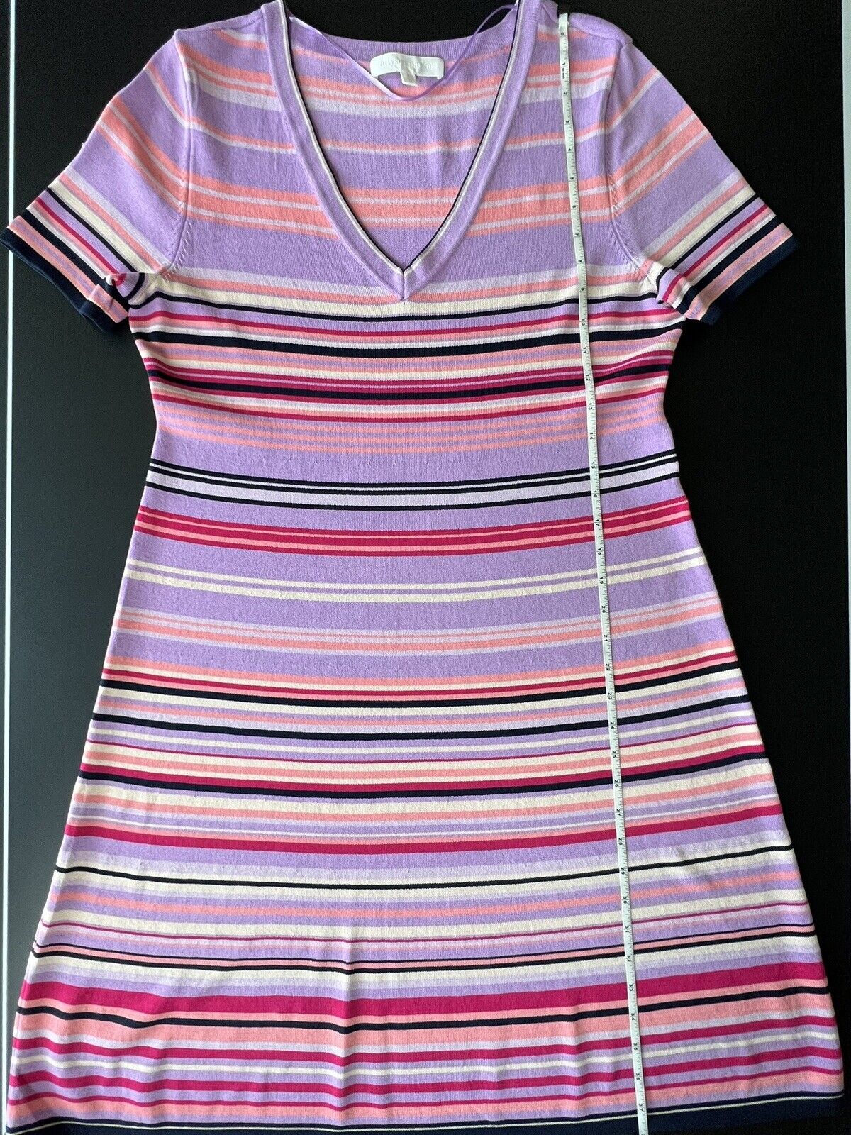 ADYSON PARKER MULTI COLOR STRIPED KNIT SHORT SLEEVE A-LINE DRESS Sz L