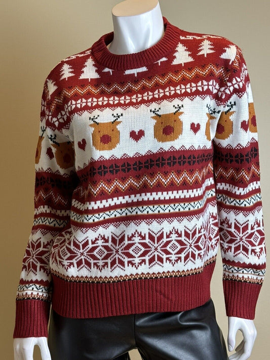 Simplee Sweater Knitted Red Reindeer Pattern Sz S.       (76)