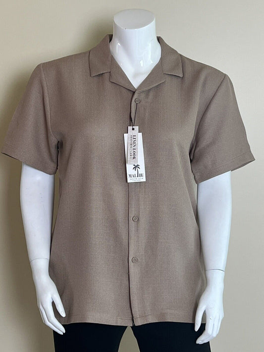 Malibu Beach Club Women's Bottom Down Top Brown Shirt Sz L (3)