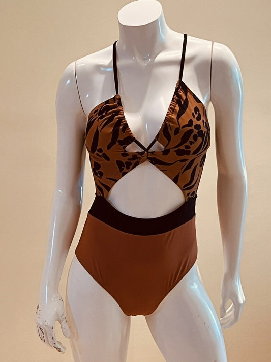 CUPSHE Women's One Piece Swimsuit Sz M Leopard Brown