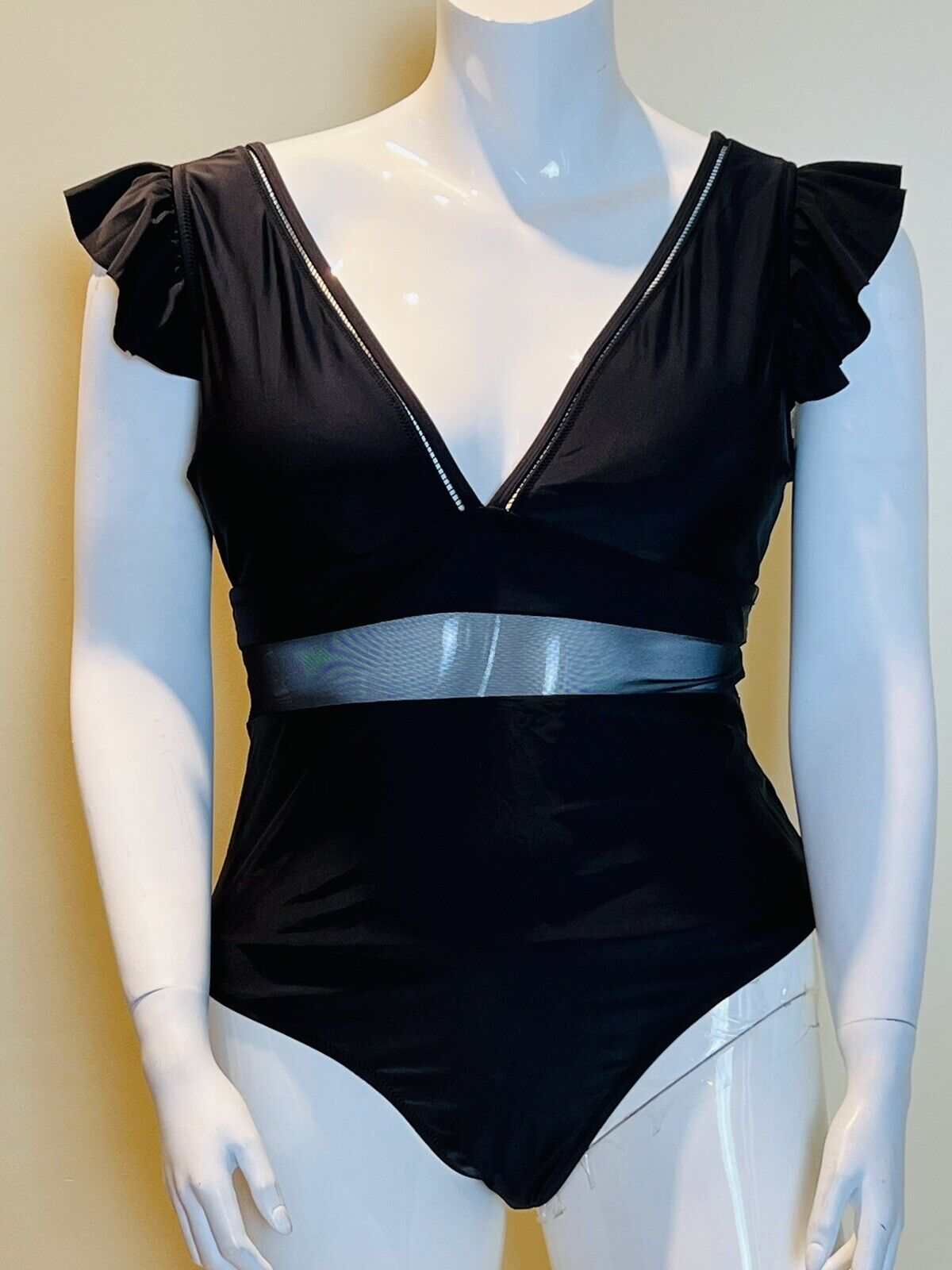 CUPSHE Black Mesh Panel Ruffle One Piece Swimsuit Bathing Suit NWT Sz 2X (6)