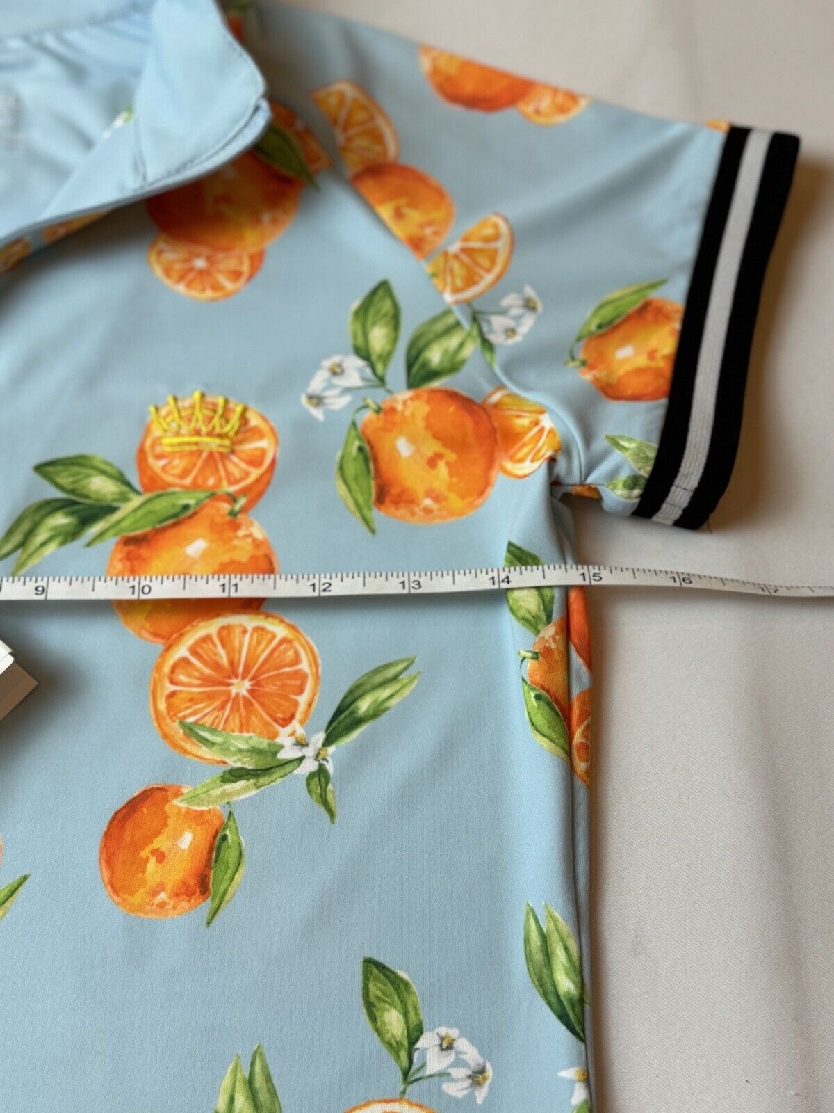 Kastel Denmark Oranges Pattern Blue Shirt Sz S. (77)