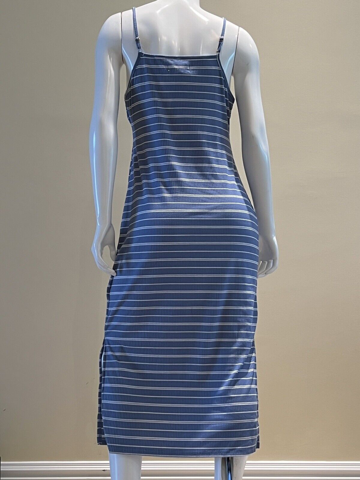 Say What Women's Striped long Sheath Bodycon Midi Dress Size L Blue