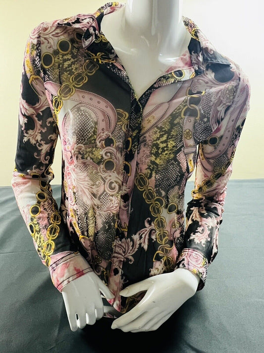 Timing Women’s Mesh Sheer Long Sleeve Shirt Tops Blouse Sz M