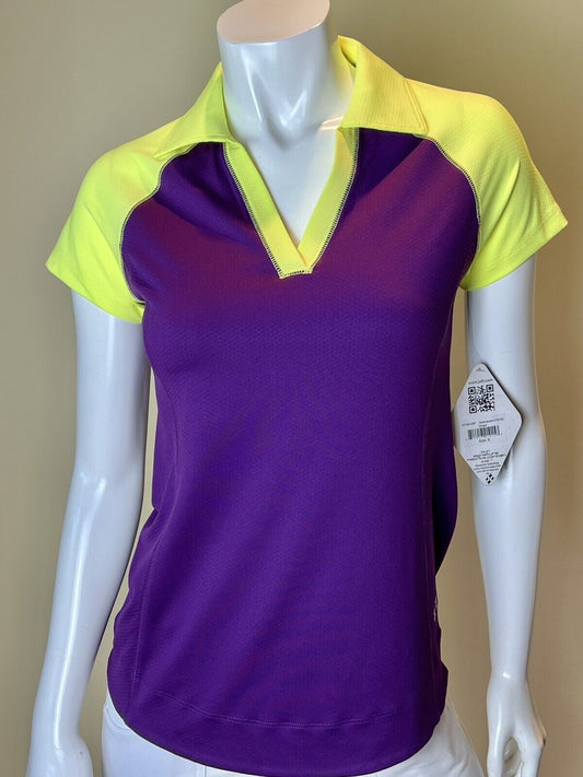 JOFIT Women's Golf Shirt/Top Purple w/neon green Collard Size S      (51)