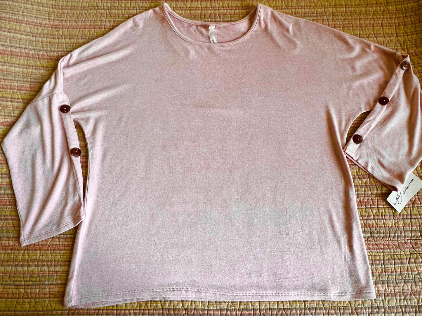 NY Collection Knit Top Size XL Pink Round Neck Blouse