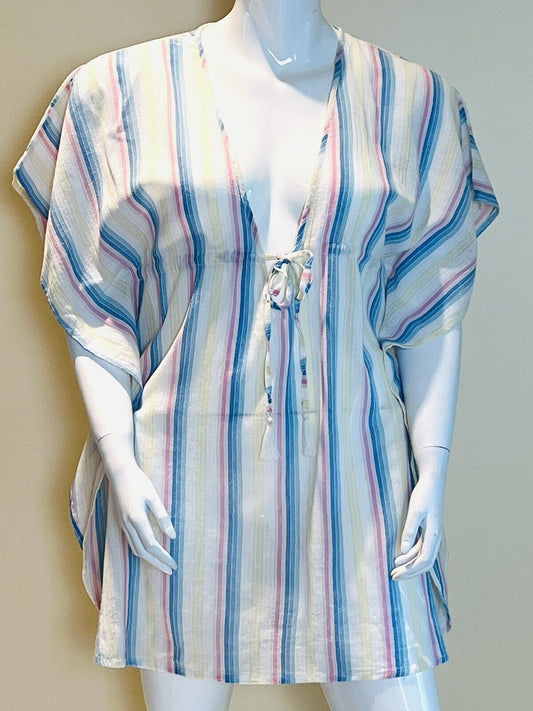 Jessica Simpson V-Neck Caftan Swim Cover Up MultiColor Sz L Stripes (8)