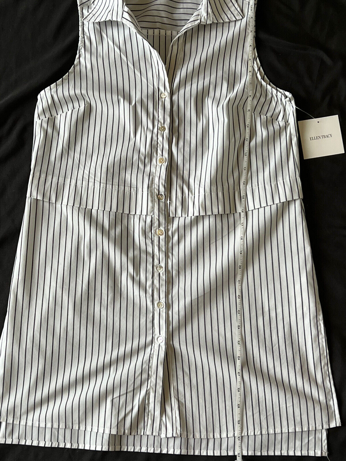 Ellen Tracy Women's Striped Sleeveless White Long Shirt Sz M