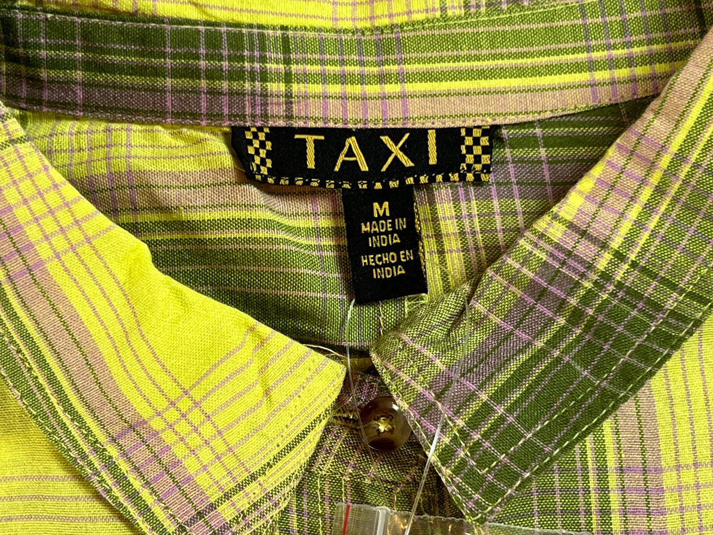 TAXI Women's Sz M Plaid Yellow Long Sleeve Crop Top Shirt