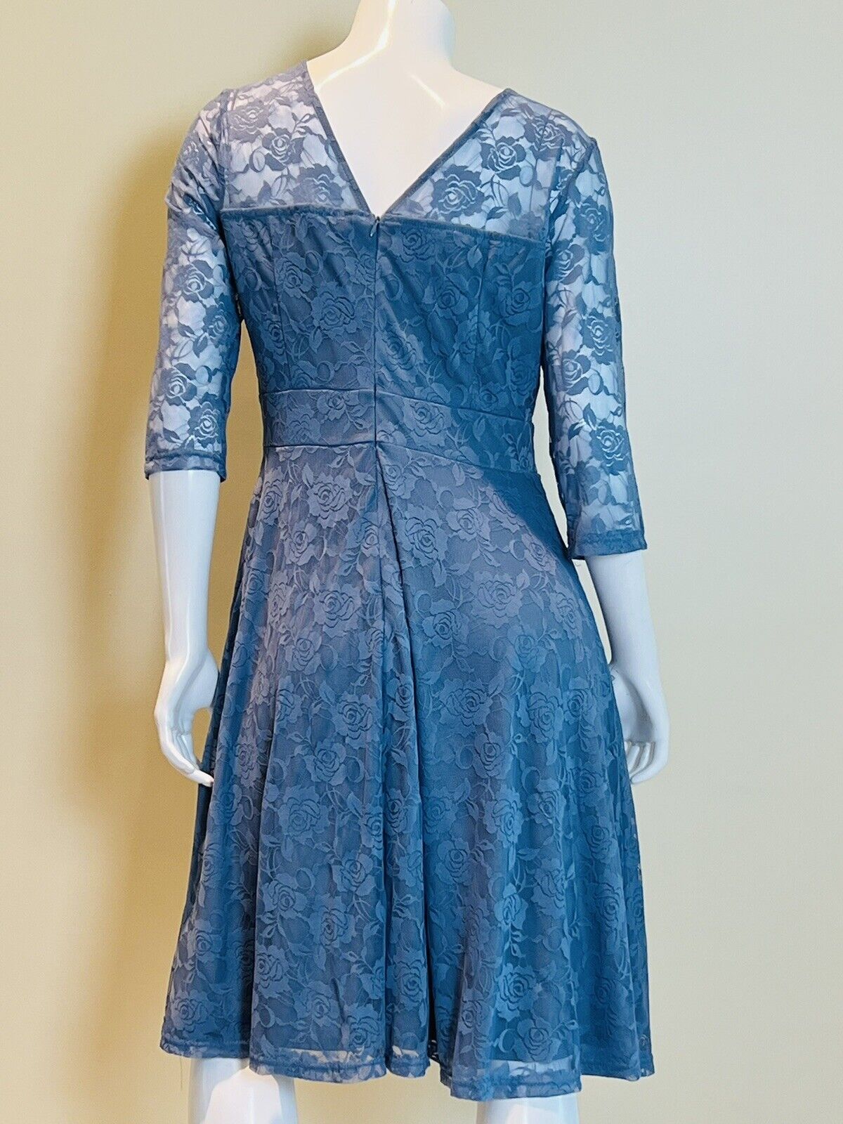 JASAMBAC Women's 3/4 Sleeve Lace Midi Dress Sz L Blue