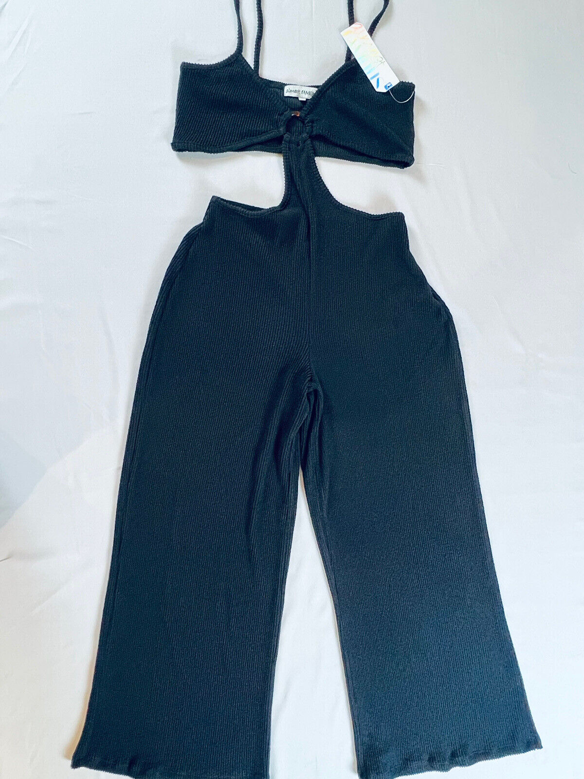 Almost Famous Women's Knit Black Jumpsuit Top,Pants Sz XL