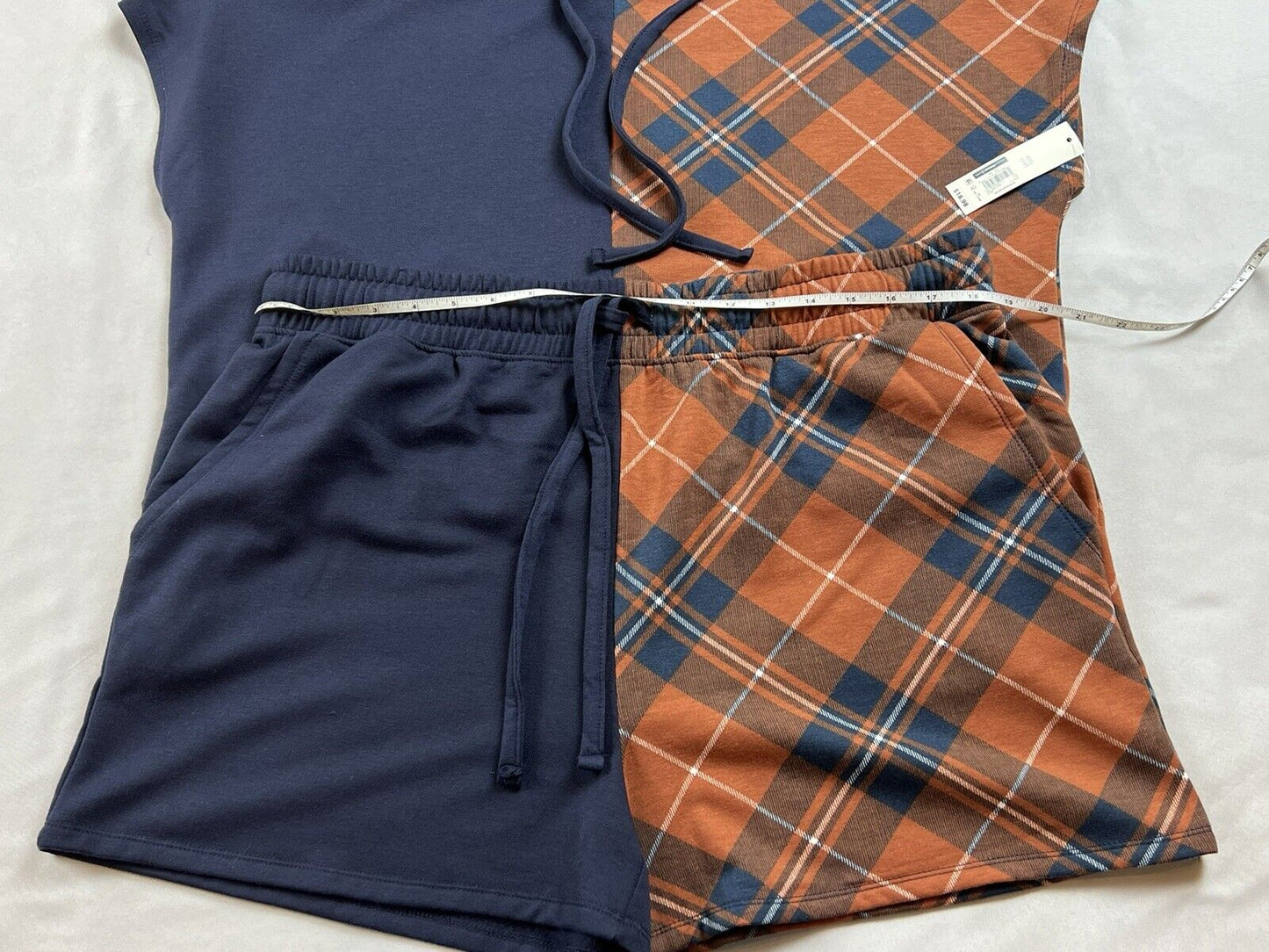 No Boundaries Women’s Plaid Navy Hoodie Top,Shorts Sz XXL 2Pc set