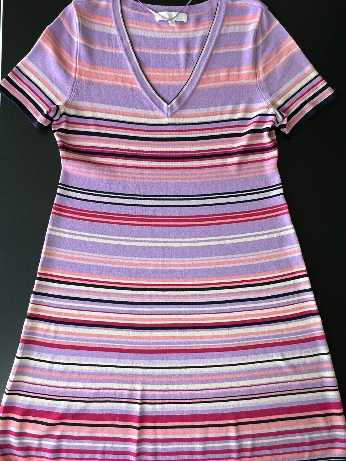 ADYSON PARKER MULTI COLOR STRIPED KNIT SHORT SLEEVE A-LINE DRESS Sz L