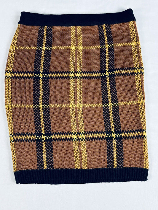 Almost Famous Women‘s Brown Stretch Plaid Skirt Sz XL