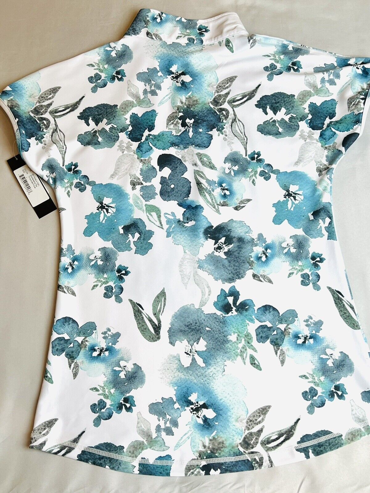 Skea Women’s White with Blue Floral Pullover Shirt Blouse Sz L