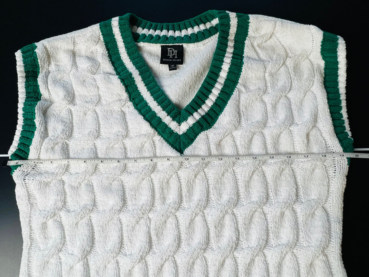 Derek Heart Women's Sweater Dress Sz M White w Green Striped V Neck Stretch