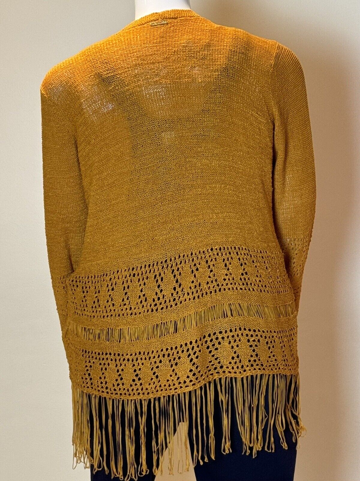 Michael Kors Yellow Mustard Fringe Open Front Cardigan Women’s Sz XL.   (63)