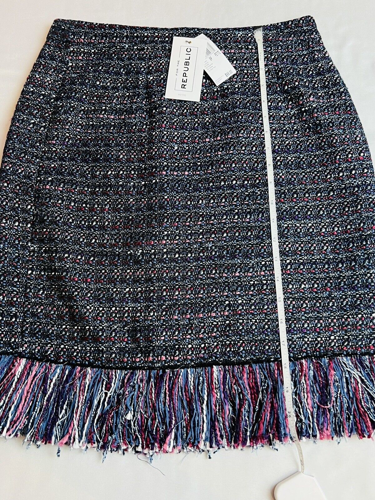 FOR THE REPUBLIC Women's Tweed Wool Blend Fringed-hem Pencil Skirt Sz 8P Multi