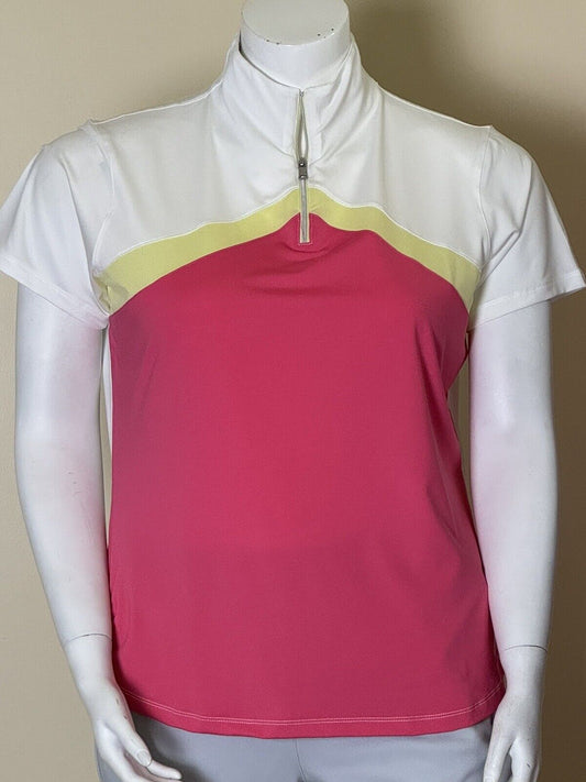 Kate Lord Women's Golf Shirt White W/Pink Sz XL