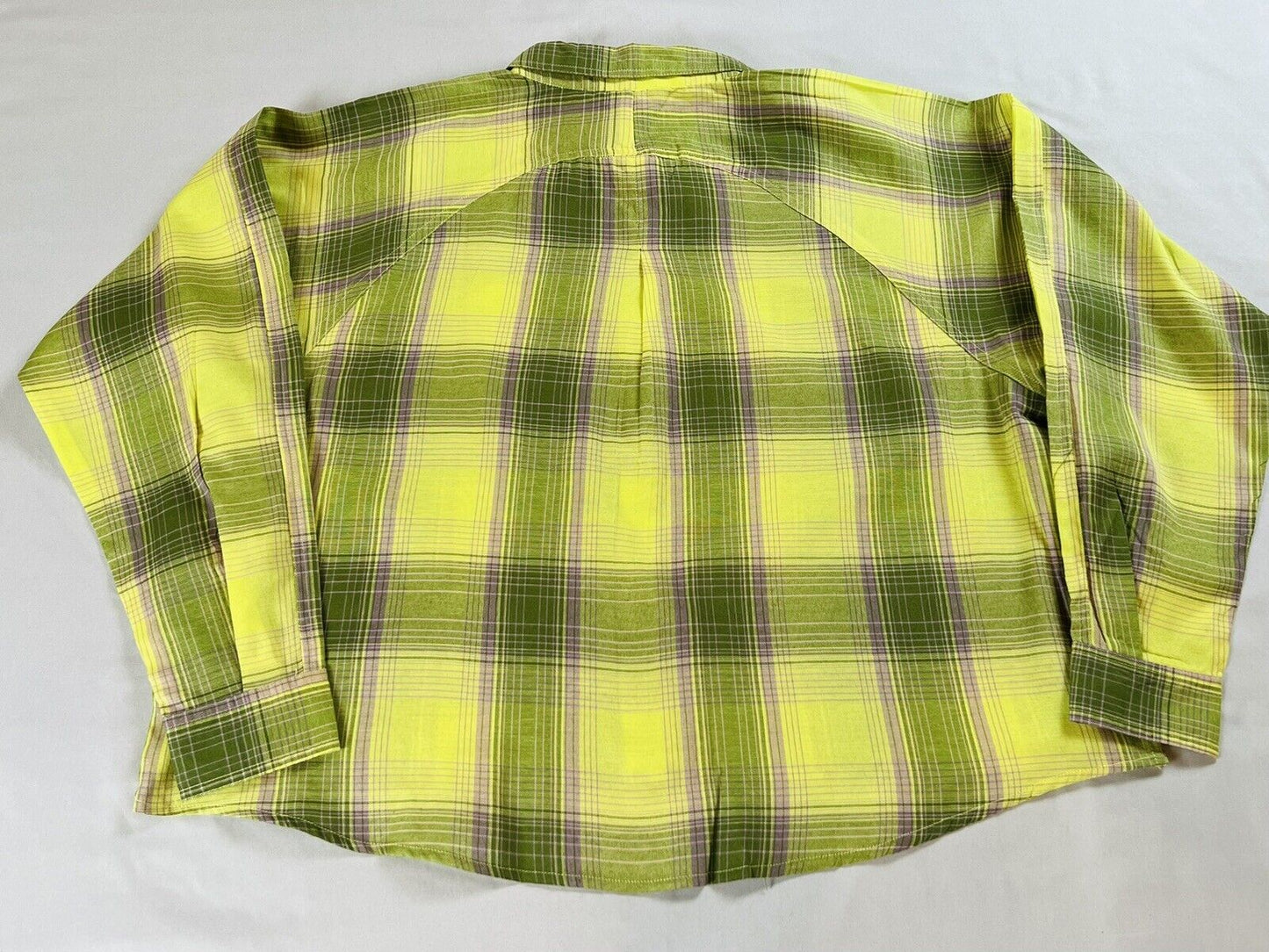 TAXI Women's Sz M Plaid Yellow Long Sleeve Crop Top Shirt