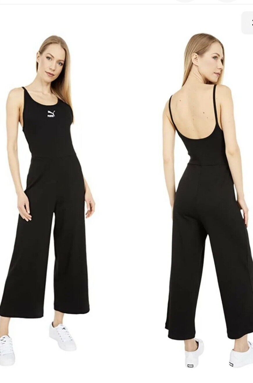 Puma Classics Ribbed Rib Jumpsuit Scoop Neck black Sz L