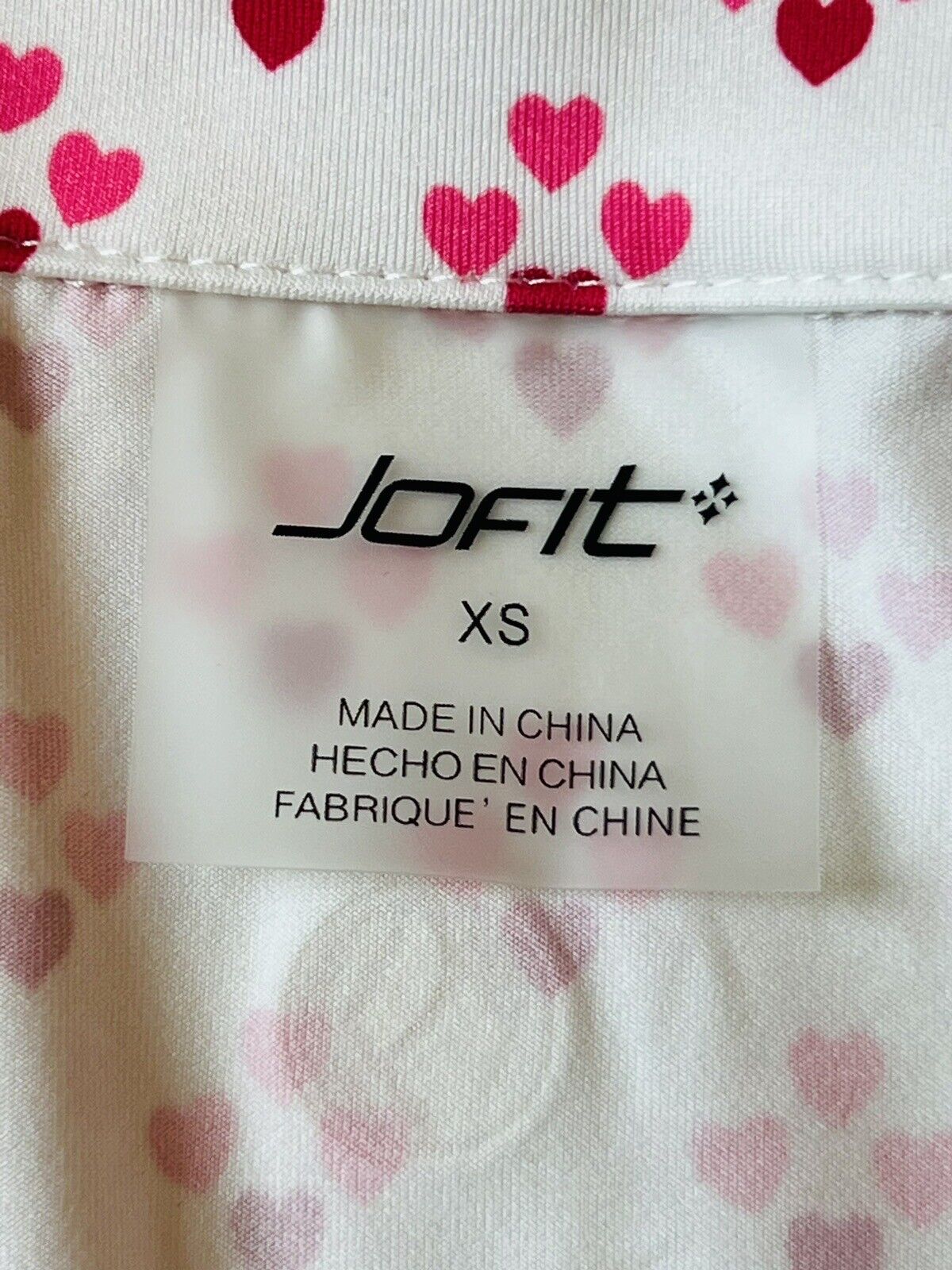 JoFit Women’s Long Sleeve Collared Pullover White Pink Hearts Size XS (10)