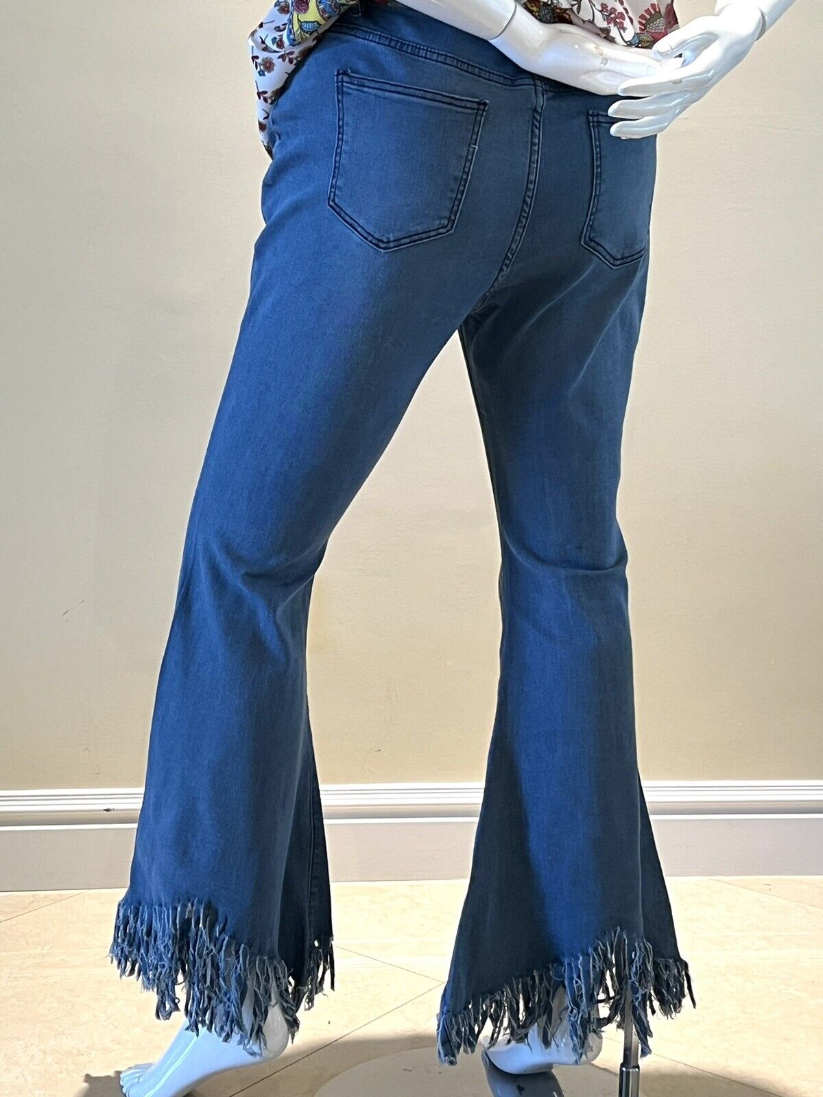 Stretch Denim Jeans Fringe Hem Women's Size XL