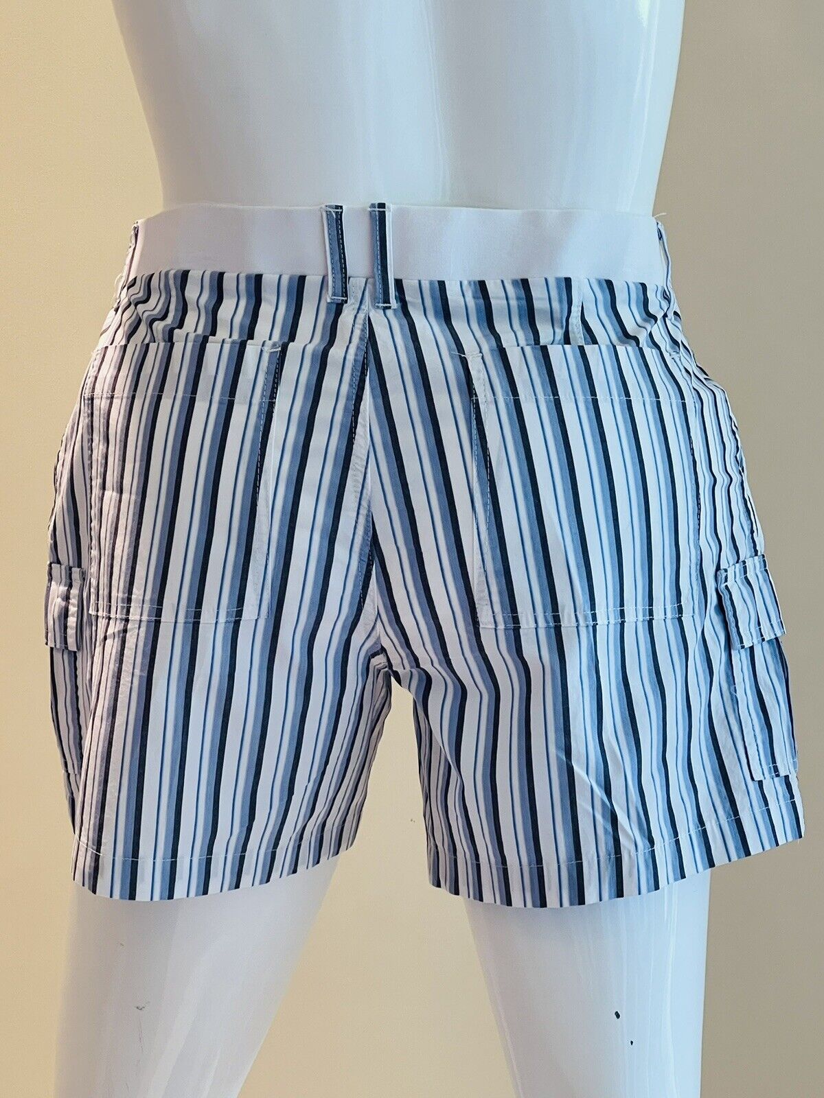 Women's Lee Midrise Cargo Shorts Regular Fit Stripe Blue White Sz 18