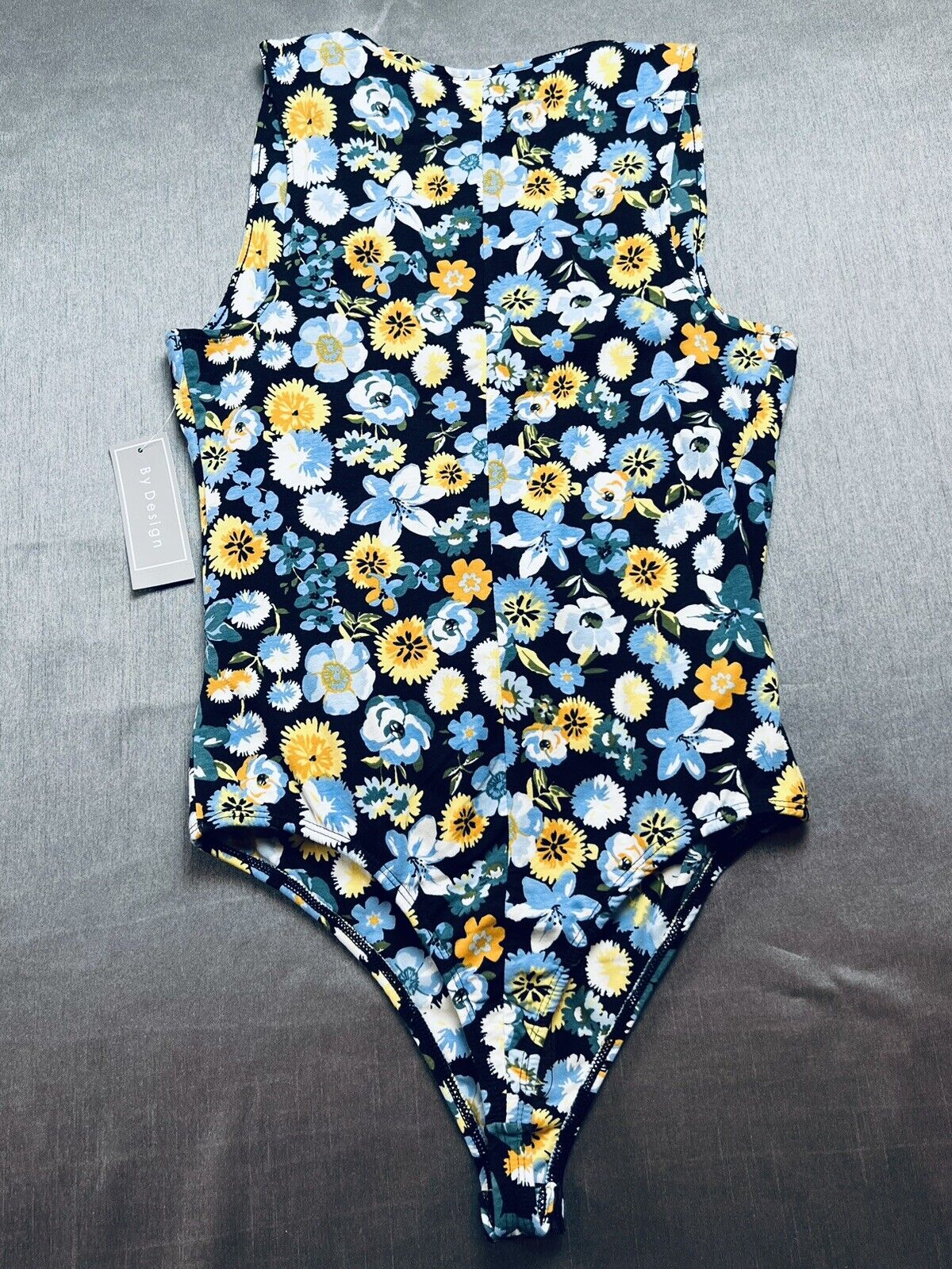 By Design Bodysuit Blue Floral Sleeveless Sz L