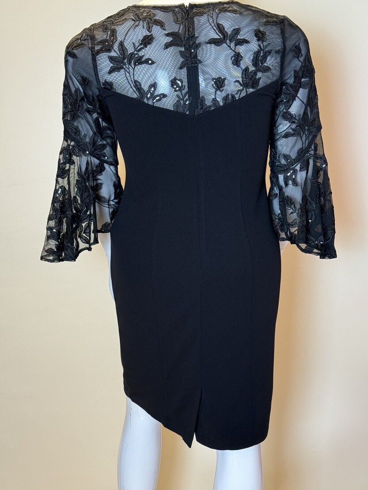 ALEX EVENINGS Size 14 Dress Black Mesh Floral Sleeves